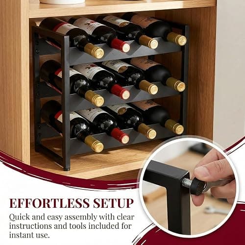 AVLA 12 Bottles Wine Rack Countertop, Freestanding 3-Tier Wine Holder, Liquor Display Storage Organizer Stand, Free Standing Floor Wine Cabinet Shelf for Kitchen Wine Cellar Tabletop Bar Dining Room thumbnail 6