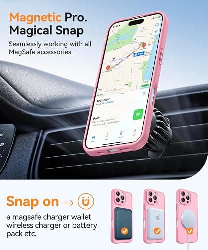 CANSHN Magnetic for iPhone 16 Pro Case, Upgraded [Full Camera Protection] [Compatible with Magsafe] [Translucent Matte] Shockproof Protective Phone Case for iPhone 16 Pro 6.3" - Pink thumbnail 5