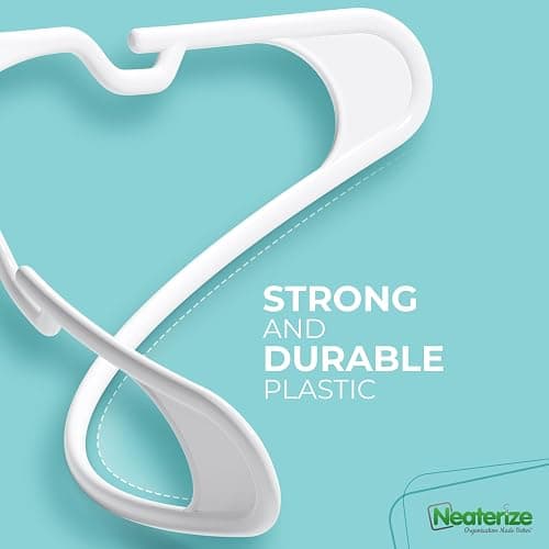 NEATERIZE Clothes Hangers Plastic 100 Pack for Adults - Plastic Hangers, The Perfect Coat Hanger and Space Saving Clothes Hangers for Closet - White Hangers thumbnail 6