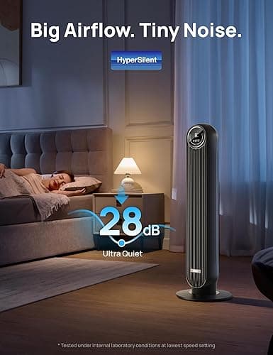 Dreo - Tower Fan for Bedroom - 25ft/s Velocity - Quiet Standing Fan - 4 Speeds/4 Modes/8H Timer - 90° Oscillating Fan for Indoors - 36 inch Floor Fans with Remote - Bladeless Fans Black - Nomad One thumbnail 5