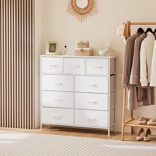 DUMOS Dresser for Bedroom, Storage Organizer with 9 Drawers, Chest of Drawers with Fabric Bins, Sturdy Metal Frame, Wood Tabletop for Guest Room, Closet, Entryway, Nursery thumbnail 2