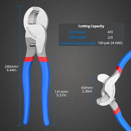 VORXEON Cable Cutters 10 Inch Heavy Duty Wire Cutter High Leverage Cutter Tool Big Wire Cutters, Electrical cable cutters For Aluminum, Copper, Communications and Ethernet Cable thumbnail 2