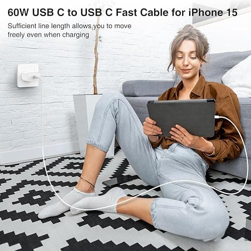 iPhone 16 15 Charger Block/10ft Type C to C Cable Cord Long, 20W USB C Fast Charging Plug for Apple iPhone 16 Pro Max/16 Plus/15 Pro,iPad AirPods Max 2 (2024)/AirPods Pro 2nd Gen/4/Power Adapter Cube - 1Pack 10 FT - white thumbnail 6