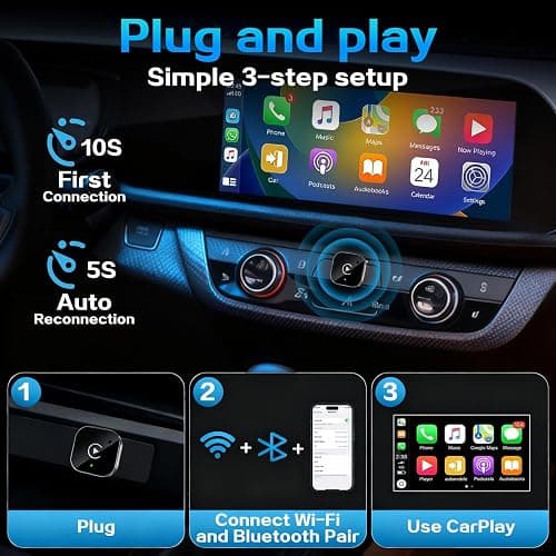 Mini Wireless CarPlay Adapter for iPhone,2 in 1 for Apple Carplay and Android Auto Adapter,Convert Wired to Wireless, Plug & Play, USB to USB-C/Type-C thumbnail 9