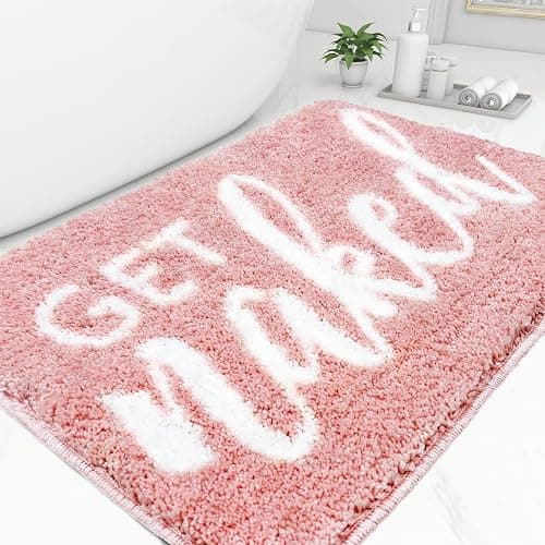 Small Bath Mat Pink Bathroom Rugs - Trendy Absorbent Cute Rugs, Pink Bathroom Decor, Non Slip Bath Mat Decor Funny Rug Aesthetic Bathmats for Sink tub and Shower 16" x 24" - Image 1