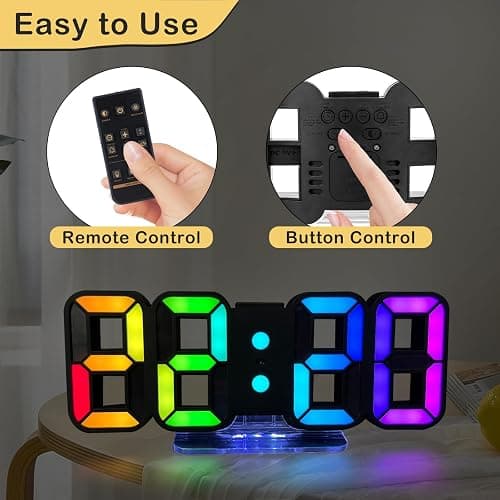 Seutgjie Horloge Murale Numérique Digitale Réveil Lumineux LED 14 RGB Couleur 12/24 Heures Mode Veille avec Télécommande Décoration Bureau Gaming Chevet Noir thumbnail 9