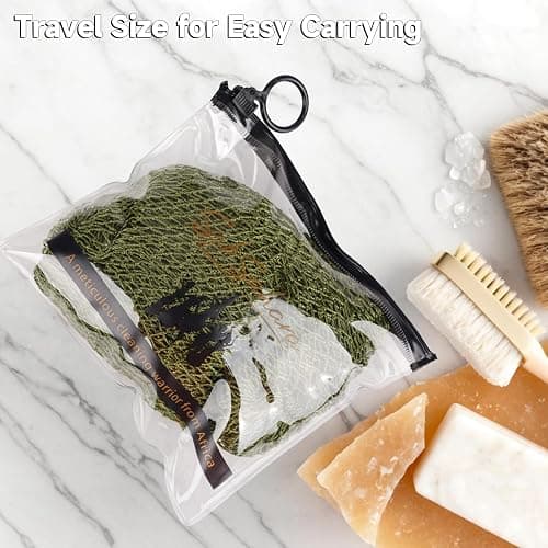 SubSahara Authentic African Net Sponge - 2 Pieces Exfoliating Scrubber for All Skin Types, Bath Sponge for Face & Body, Travel Portable, Durable, Gentle Exfoliation (Olive Green & Light Green) thumbnail 5