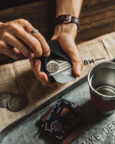 DUGRAFT Fundas para Tarjetas de Crédito para Hombre, Tarjetero Metalico Automatico Porta Tarjeta de Cartera Aluminio Tarjeteros para Hombre RFID, Negro ﻿ thumbnail 3