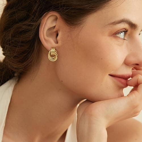 Ritach Chunky Gold Earrings for Women Trendy Big Gold Statement Knot Dangle Earrings Fashion Lightweight Hypoallergenic Jewelry Set thumbnail 3
