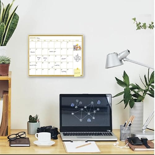 Golden Monthly Dry Erase Calendar Whiteboard for wall-16"X12" Portable Aluminum Frame,Magnetic Calendar White Board,Wall Planner Dry Erase Board for Office, Kitchen, School, Home-GG thumbnail 2