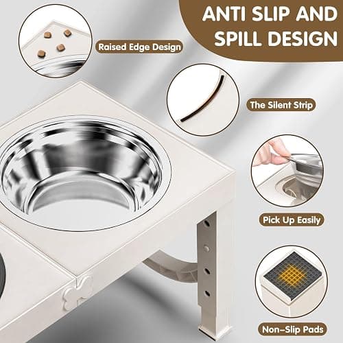 XIAZ Elevated Dog Bowls Large Breed Raised Dogs Bowl Stand Large/Medium Sized Dog 1L Food Water Bowl Stands 5 Heights Adjustable 9/11/12/14in White Pet Feeder Dish Station thumbnail 7