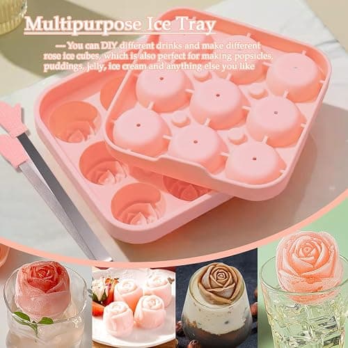Ice Cube Mold with Lid, Silicone Rose Ice Cube Tray with Mini Tongs, Rose Ice Cube Trays for Freezer, Easy Release Ice Trays Maker, Make 9 Ice Ball Maker Mold Flower Ice Tray Mold for Cocktail thumbnail 7