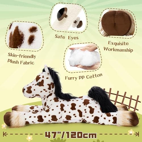 MaoGoLan 47" Giant Horse Stuffed Animal Plush Pillow - Appaloosa Spotted Stuffed Horse Toy for Girl Boy Kid, Ridable Stuffed Pony Spotted Horse Plush for Mother's Day Birthday Gift, Baby Shower Decor thumbnail 7