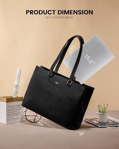LOVEVOOK Laptop Bag for Women,15.6 Inch Laptop Tote Bag for Women,Vintage Leather Work Tote Bags Computer Teacher Bag,Waterproof Business Office Briefcase thumbnail 5