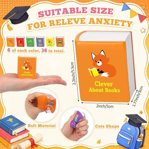 36 Pcs Stress Balls Toys Gift for Kids Back to School Gifts for Student Book Squishy's Fidget Toy Bulk First Day of School Party Favor Classroom Reward Prize Relief Toy for Exchange Gift (Cute) thumbnail 2