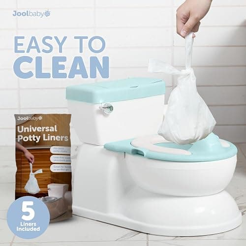 Real Feel 2-in-1 Potty with Wipes Storage, Flushing Sounds & Disposable Liners - Realistic Toilet - Easy to Clean & Assemble - Jool Baby (Aqua) thumbnail 4