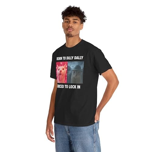 Born to Dilly Dally Forced to Lock in Shirt, Funny Cursed Cat Meme T-Shirt, Gen Z Ironic Humor Tee, Unhinged Viral Y2K Shirt thumbnail 7