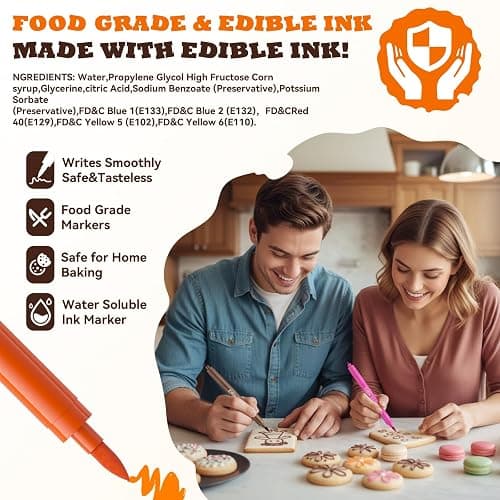 Jewem Edible Markers for Cookie Decorating, 12Pcs Food Coloring Pens, Double Sided Food Grade Pens with Fine & Thick Tips for Decorating Fondant, Cakes, Cookies, Frosting, Macaron, Dessert Decorating thumbnail 2