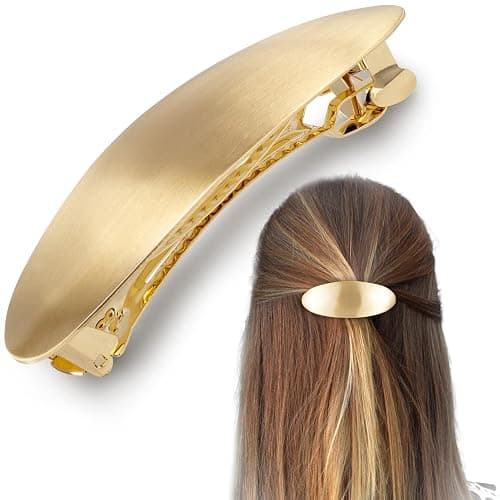 OIIKI 3 Inch Oval Barrette Hair Clip, French Style Hair Barrette for Women, Large Metal Vintage Hair Accessory for Thick Thin Long Hair, Formal Hair Pin for Wedding Birthday - Gold - Image 1
