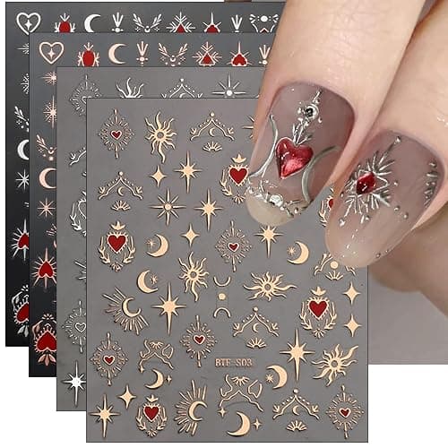 JMEOWIO 9 Sheets Moon Star Nail Art Stickers Decals Self-Adhesive Pegatinas Uñas Sun Nail Supplies Nail Art Design Decoration Accessories - Image 1