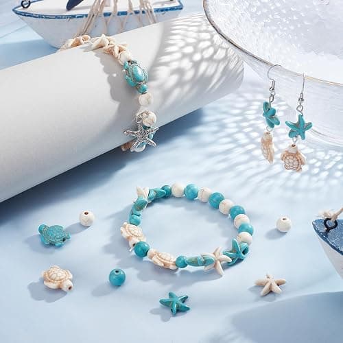 SUNNYCLUE 6 Strands 180~200Pcs Turtle Beads Turtles Charms Starfish White Blue Beads Bulk Synthetic Turquoise 8mm Round Summer Ocean Sea Animal Spacers for Jewelry Making Beading Kit DIY Craft thumbnail 4