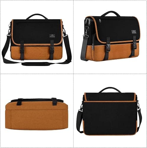 MATEIN 15.6 inch Messenger Bag for School, Briefcase Lightweight Men's Laptop Bag with Adjustable Shoulder Strap, Water Resistant Crossbody Satchel Computer Case for College Work, Black & Brown thumbnail 7