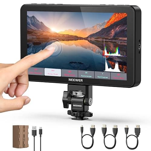 NEEWER F700 7" Moniteur de Terrain pour Caméra,écran Tactile IPS HD 2000nit 1920x1080 avec 3D LUT,Boucle d'Entrée/Sortie HDMI 4K avec Peak Focus DSLR Video Assist HDR Waveform,Batterie 5200mAh & Câble - Image 1
