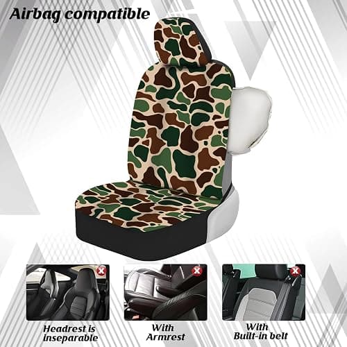 MAKLUVL 2 Packs Dark Camo Car Seat Covers with Matching Headrest Universal Fit Most Vehicles, Automotive Camo Interior Accessories Fits Most Cars, Sedans, Vans, and Trucks thumbnail 5