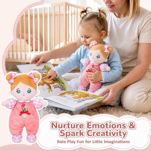 OUOZZZ Soft Plush Baby Doll 10" Tulip Pink Snuggle Buddy | First Birthday Toys for 1 Year Old Girl, Ideal 1 Year Old Girl Gifts & Baby Girl Gifts, Cuddly Toy for Infants & Toddlers thumbnail 5