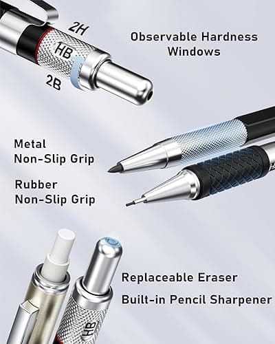 Four Candies 25PCS Art Mechanical Pencil Set with Case, 3PCS Metal Lead Pencil 0.5, 0.7, 0.9 mm & 3PCS 2mm Holder (HB 2H 2B 4B Color) with 432PCS HB Leads Christmas Gifts for Teen Artist Drawing thumbnail 8