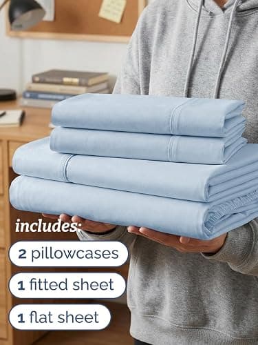 Twin XL 4 Piece Sheet Set - Comfy Breathable & Cooling - Hotel Luxury Bedding for Women, Men, Kids, Teens & Children - 1 Flat & 1 Fitted Sheet & 2 Pillowcases w/ Deep Pockets - Wrinkle Free - Sky Blue thumbnail 3