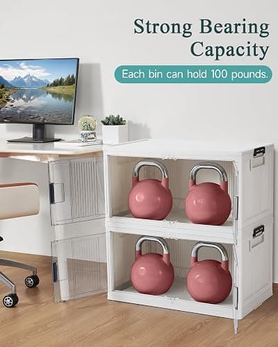 OlarHike 23QT Stackable Storage Bins with Lids - Folding Storage Box with Doors and Wheels, Collapsible Plastic Storage Drawers for Closets and Organization, Garage, 3 Pack Cubes, Gifts for Family thumbnail 5