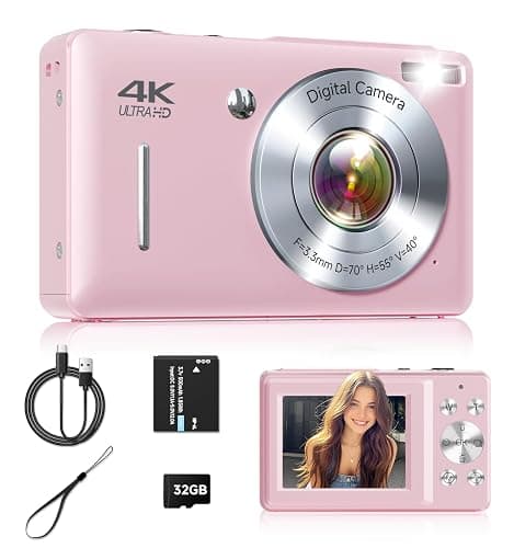 Digital Camera, 44MP FHD 1080P Point and Shoot Digital Camera with 16X Zoom, Small Compact Camera with Face Detect, 32GB SD Card, Anti Shake for Kids Teens Boys Girls (Pink) - Image 1