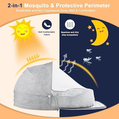 ISELECTOR Portable Bassinet for Baby Travel & Home - Lightweight Foldable Bedside Sleeper with Breathable Mesh, Carry Bag & Storage Pocket, Compact Bassinets for Newborn Infant, Safe Cosleeping Design thumbnail 3