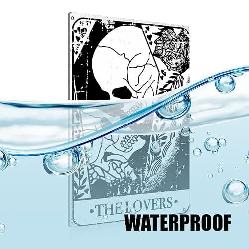 BEASTZHENG Halloween Decorations Tarot Cards The Lovers Metal Tin Sign Wall Décor Black Vintage Sign for Home Living Room Bedroom Decor Gifts - Lovers thumbnail 4