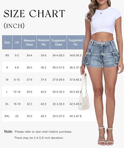 Aotasely Women's Denim Mini Cargo Shorts Casual Mid Waisted High Stretchy Jean Shorts Sexy Booty Shorts with Pockets Y2K thumbnail 6