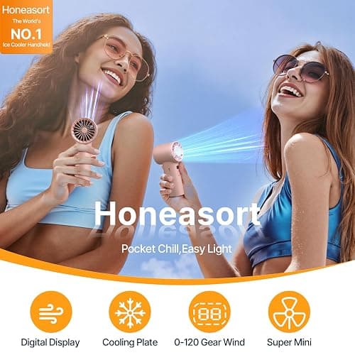 Honeasort Portable Handheld Turbo Fan | Speed(1-120) Adjustable Mini Fan featuring Cooling Mode | 5000 mAh Rechargeable Battery | Metal Body & LED Display | Gifts for Men Women, Camping & Outdoor thumbnail 2