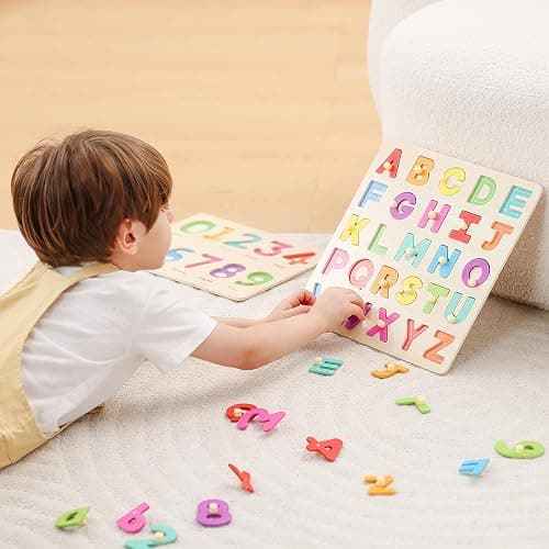 GRINNNIE Toddler Puzzle for 2 3 4 Years Old, Wooden Alphabet Number Peg Puzzles for Preschool Toddlers Age 2-4, Great Learning Puzzle Toy 1st Birthday Gift for Girls Boys thumbnail 4
