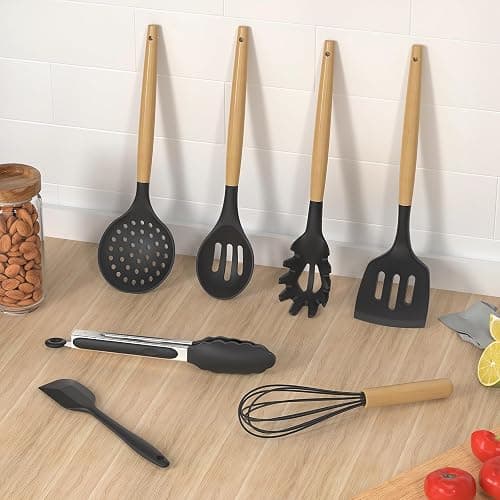 Silicone Cooking Utensils Kitchen Utensil Set - 446°F Heat Resistant Silicone Kitchen Utensils Set, Spatula,Turner Tongs, Spoon, Brush, Whisk,Kitchen Gadgets for Nonstick Cookware, BPA Free (Gray) thumbnail 2