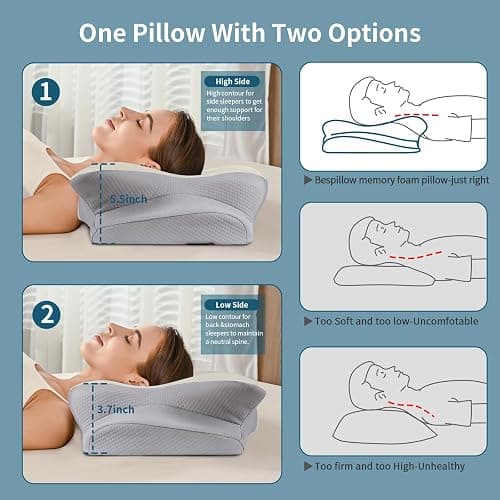 Cervical Neck Pillow for Pain Relief - Cooling Side Sleeper Pillow for Sleeping, Ergonomic Memory Foam Pillows for Neck Support, Contour Orthopedic Bed Pillow for Back Stomach Sleepers thumbnail 5