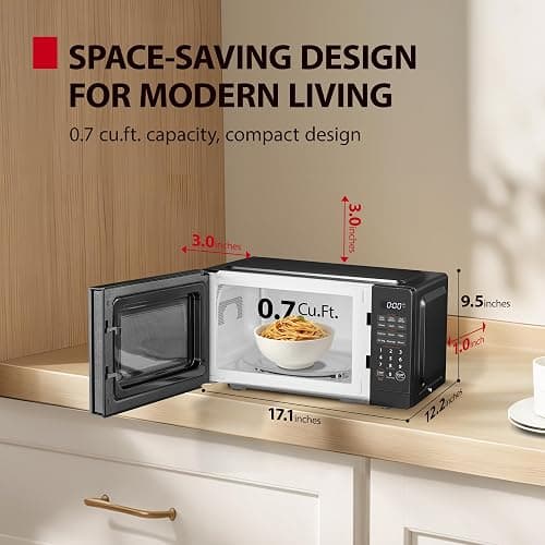 TOSHIBA Small Microwave Oven with 11 Power Levels, ChefDefrost, Sound On/Off & Eco Mode, 0.7 Cu Ft, 700W, Black, MM-EM07PA(BK) thumbnail 2