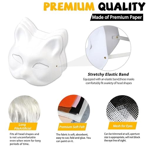 Giftota DIY Cat Masks Kit - Blank Therian Masks Set - DIY Animals Fox Mask for Christmas Halloween Masquerade Cosplay Party thumbnail 5