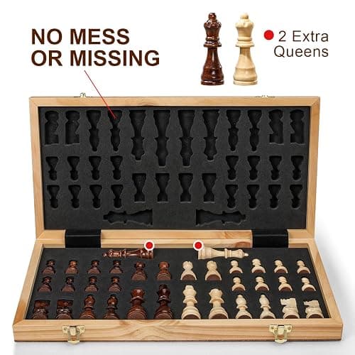 Magnetic Chess Board Set for Adults & Kids, 15" Wooden Folding Chess Boards, Handcrafted Portable Travel Chess Game with Pieces Storage Slots thumbnail 5