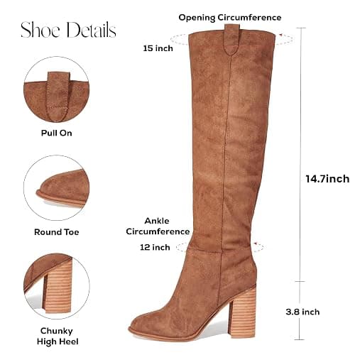 Erocalli Suede Knee-High Boots Fall Boot For Women Chunky Block High Heel Slouch Fashion Boot Round Toe Side Zipper thumbnail 5