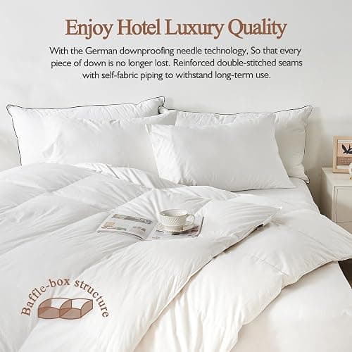 KUSNUG 100% Organic Cotton Feather & Down Fibers Comforter California King, All-Season Hotel-Style Hypoallergenic Duvet Insert, Ivory White 104x96 Inch thumbnail 6