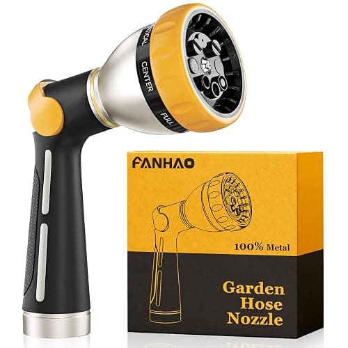 FANHAO Garden Hose Nozzle, 100% Heavy Duty Metal Spray Nozzle with Thumb Control, High Pressure Water Nozzle with 8 Adjustable Spray Patterns for Watering Plants, Washing Cars and Showering Pets - Image 1