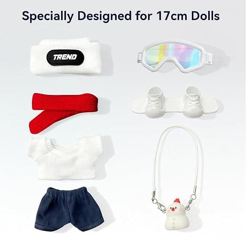 Doll Clothes for 18cm Dolls, Winter Ski Style,Set with Trend Beanie, Red Scarf, Goggles, Snowman Charm & Mini Snowboard – Cute Collectible Dolls Outfits thumbnail 6