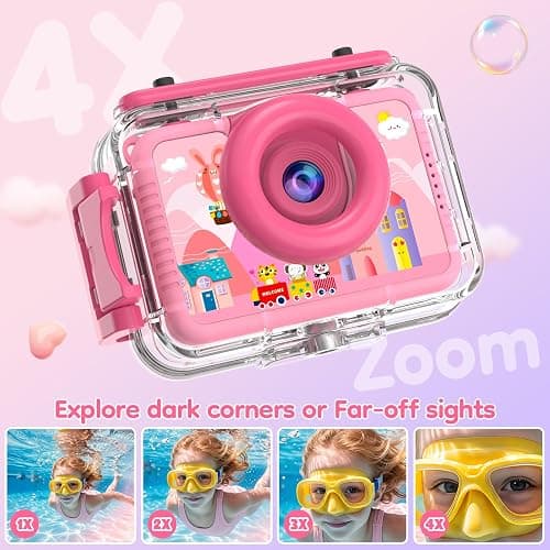 Pool Toy & Kids Underwater Camera - 99FT Waterproof Kid Action Camera 1080P Video&20MP Photo with Flip Lens, Includes 32GB Card for Diving Swimming Beach Snorkeling,Birthday Gift for Girls - GKTZ thumbnail 9