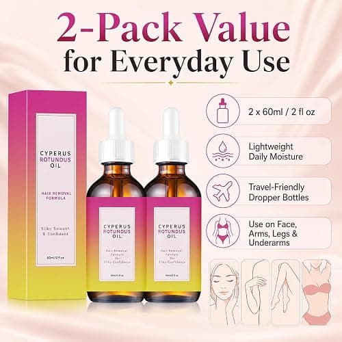 Cyperus Rotundus Oil – Natural Cattail Oil for Smoother, Hair-Free Looking Skin | Gentle, Moisturizing Formula for Face, Arms & Legs 60ml (2-Pack) thumbnail 6