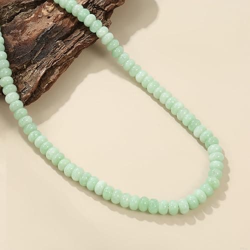 ROISE LADY Light Green Natural Stone Beaded Necklaces for Women Boho Gemstone Bead Choker Summer Beach Vacation statement Trendy Charm Necklace thumbnail 7